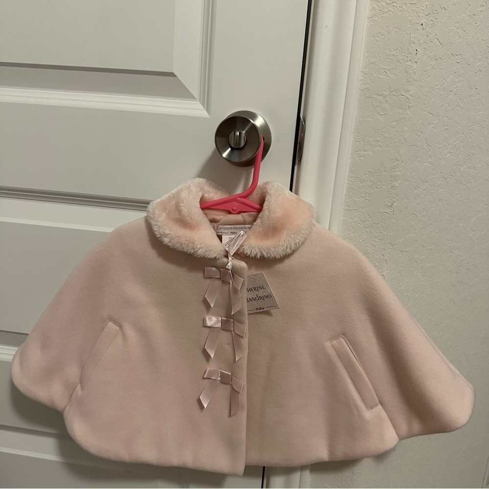 Catherine Malandrino Blush Cape with Fur Trim, 18M, NWT